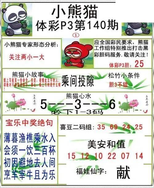 小熊猫2026140期体彩P3图谜