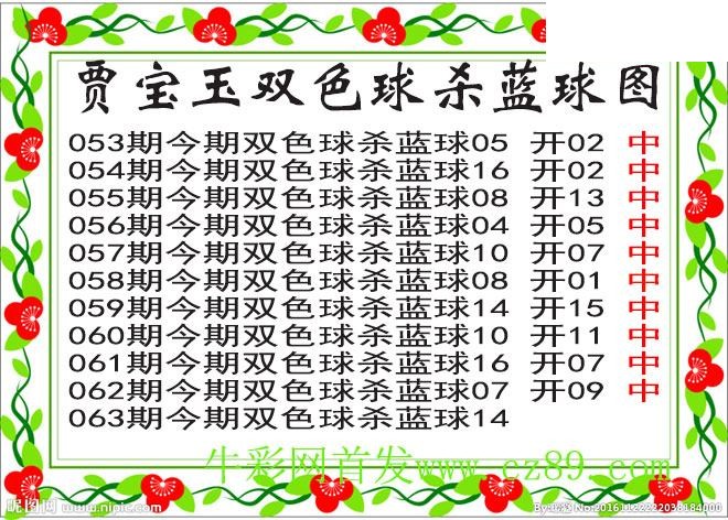 双色球063期 贾宝玉杀蓝号图谜 10中10