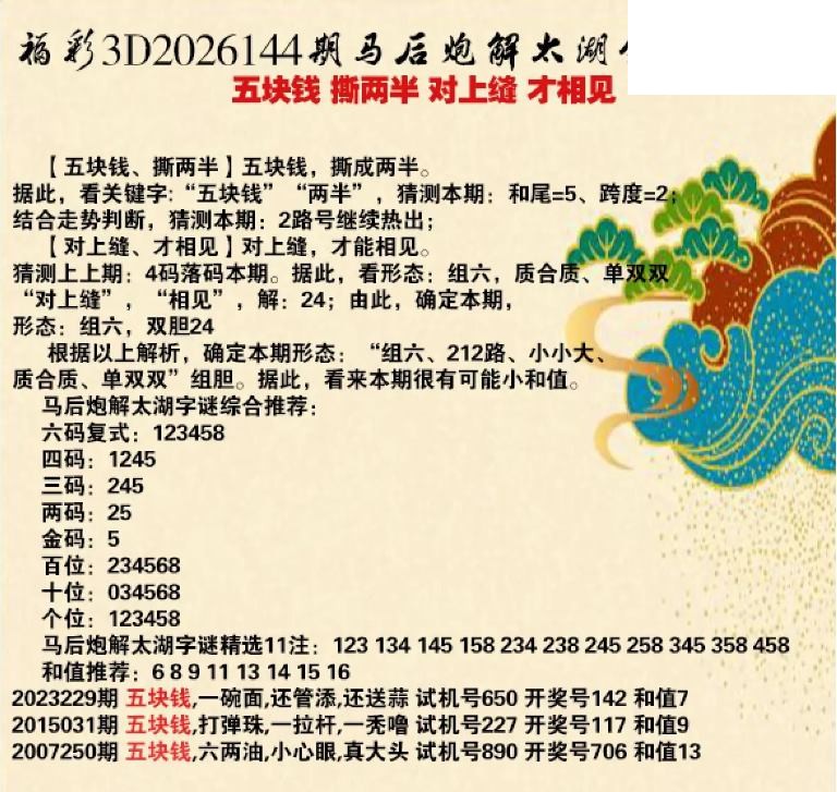 马后炮解26年144期3d太湖钓叟之 才相见