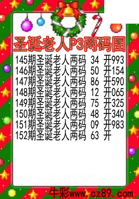 26年152期圣诞老人P3两码图
