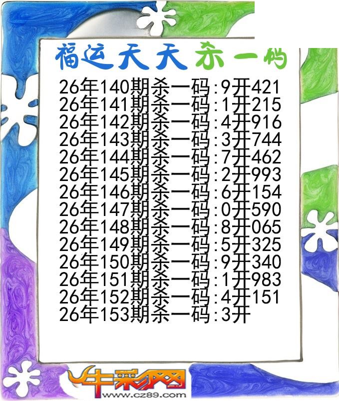 福运天天杀一码153期体彩P3图谜