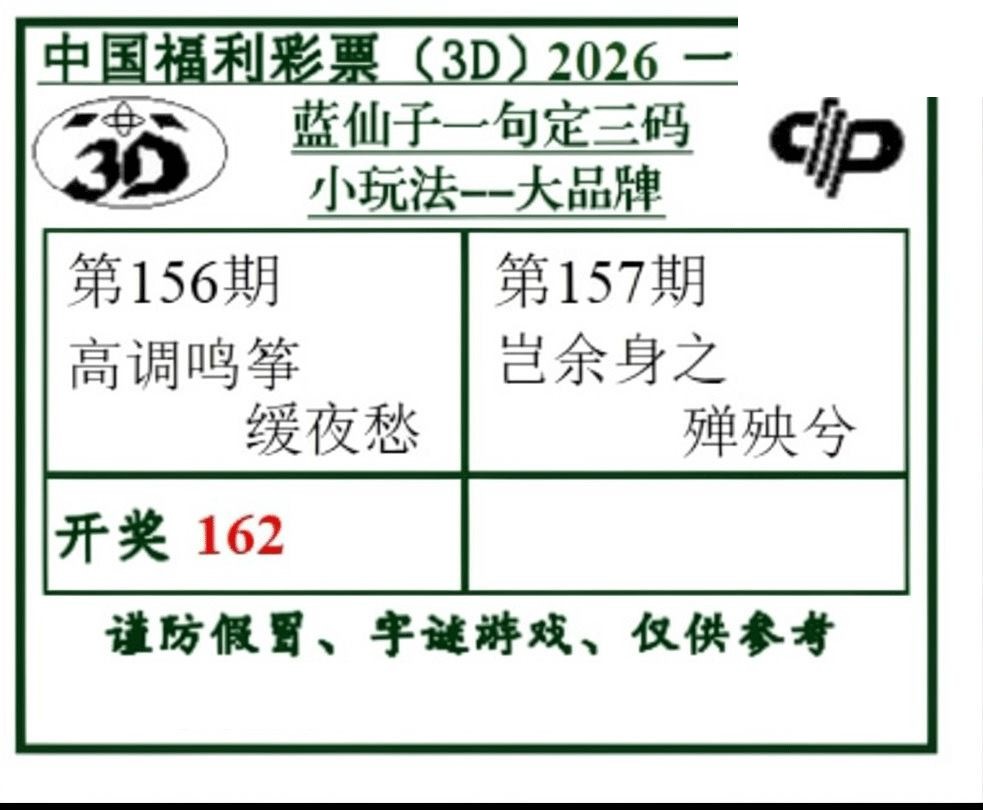 2026157期3d图谜汇总（五）