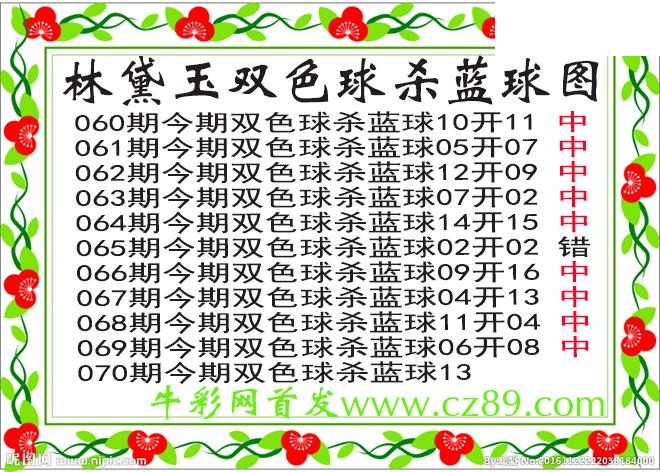 双色球070期 林黛玉杀蓝号图谜 10中9