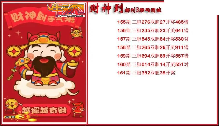 2026161期P3财神到胆码图谜