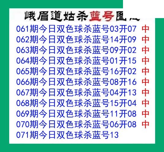 峨眉道姑杀蓝号071期双色球图谜 10中10